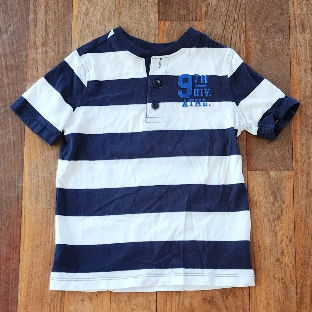 OshKosh B'gosh Toddler Cream/Navy Striped Henley Size 5T